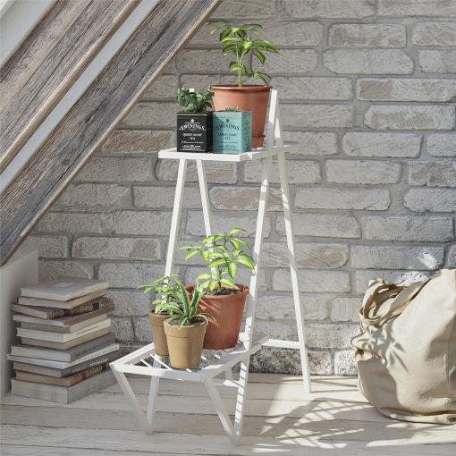 plant stand with metal stand - White